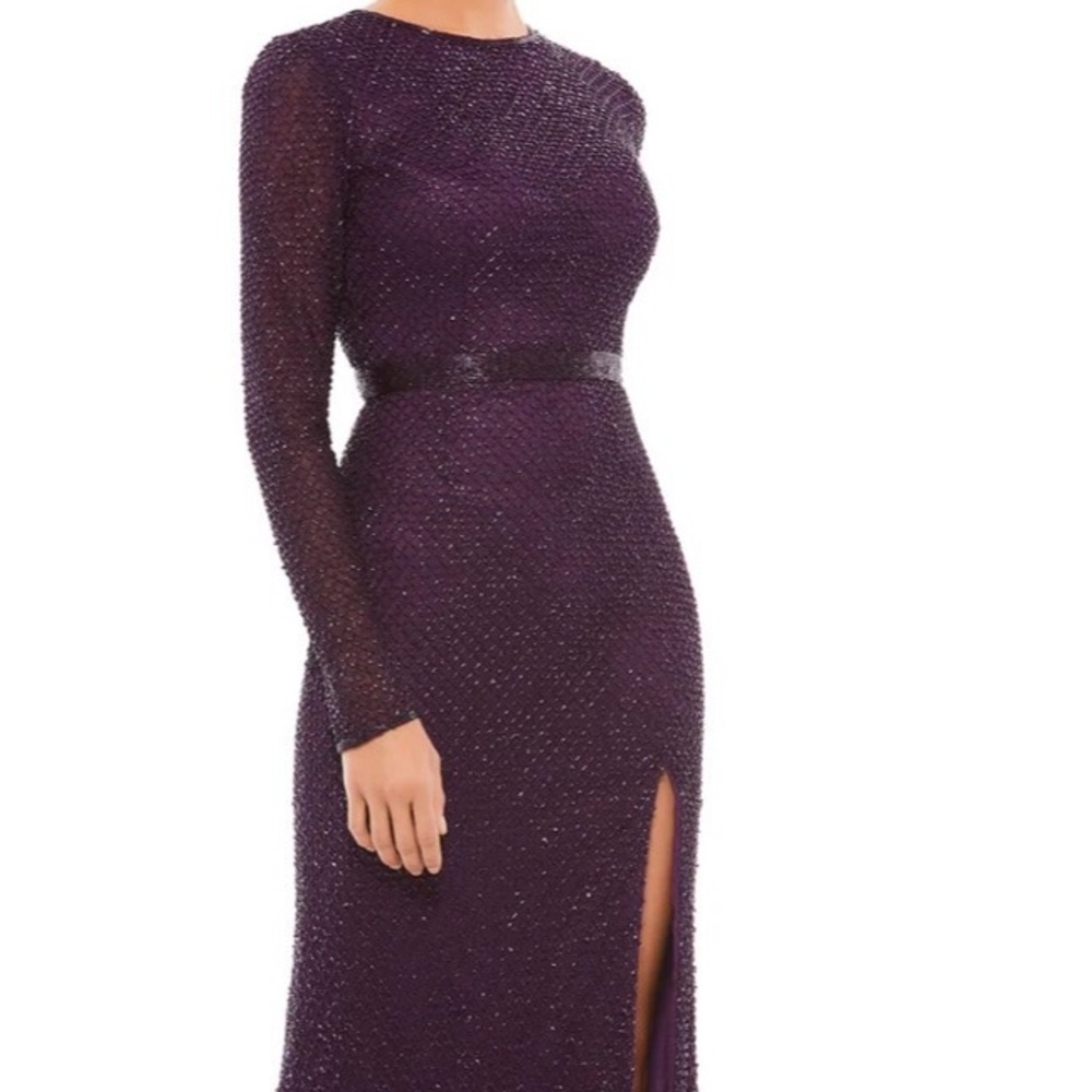 Mac Duggal Deep Purple Long Sleeve Dress